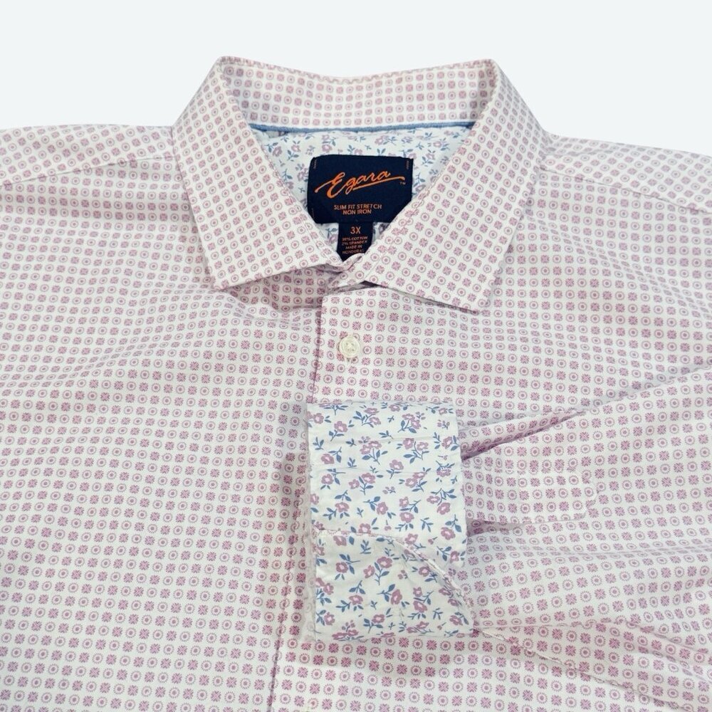 Egara Mens Size 3X Light Purple Geometric Contrast Flip Cuff Button Dress Shirt